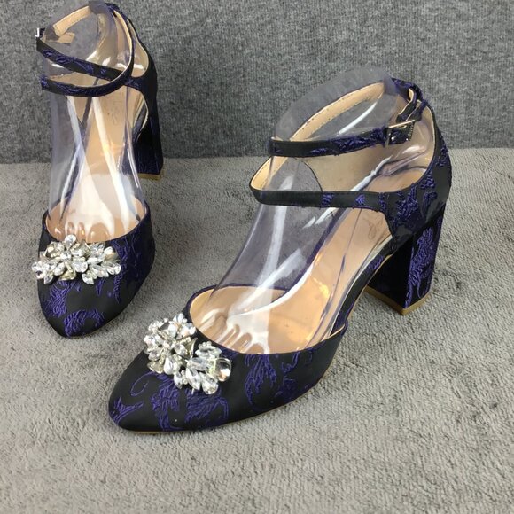 Jewel by Badgley Mischka Blue Floral Pumps Women's Sz 8 Rhinestone Strappy Party - Picture 2 of 14
